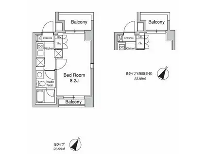 プラウドフラット目黒行人坂(1K/3階)の間取り写真