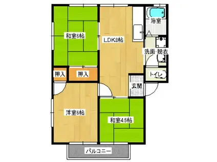 コーポ赤木(3LDK/2階)の間取り写真