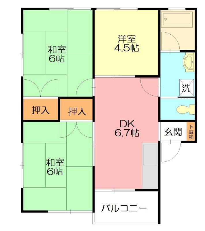 ハイムフローラB(3DK/2階)の間取り写真