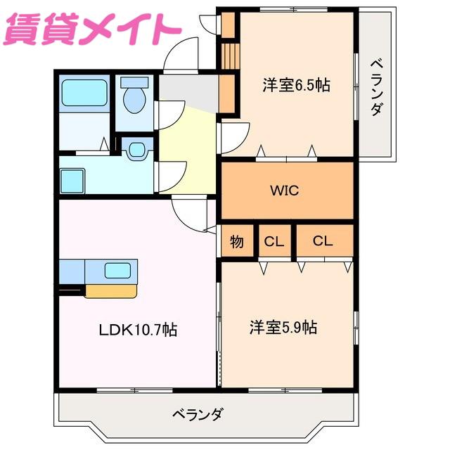 ルミエール栄(2LDK/2階)の間取り写真