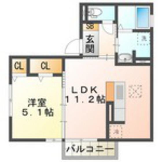 近鉄名古屋線 川原町駅 徒歩16分 2階建 築7年(1LDK/1階)の間取り写真