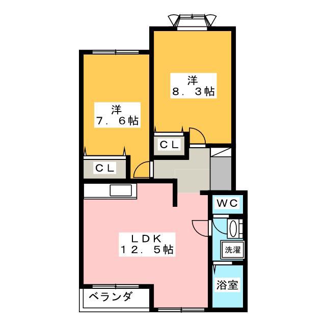 リバティベルI(2LDK/2階)の間取り写真