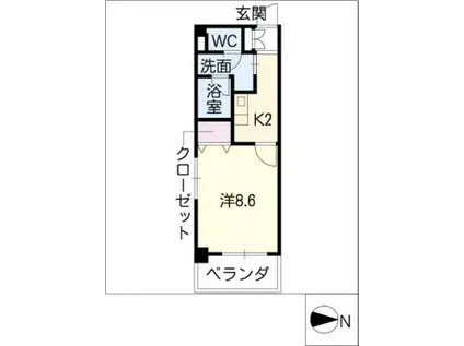 ステージア日進(1K/2階)の間取り写真