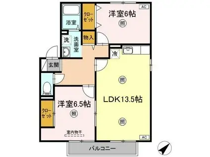 プリムローズIII B棟(2LDK/2階)の間取り写真