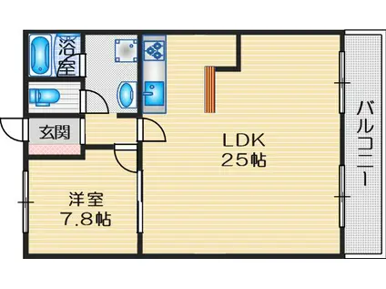 アパルトマン北千里(1LDK/6階)の間取り写真