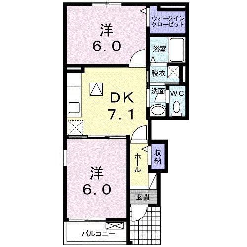 グレイシャス高尾C棟(2DK/1階)の間取り写真
