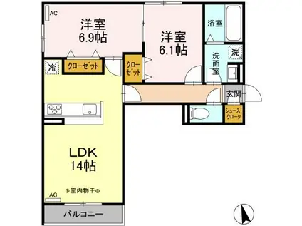 D-ROOM茜部本郷II(2LDK/3階)の間取り写真