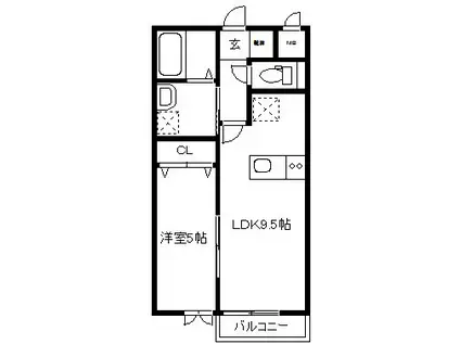 プレイス関新(1LDK/2階)の間取り写真