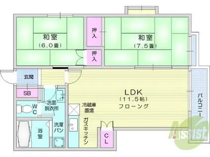コスモス(2LDK/1階)の間取り写真