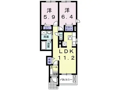 ポラリスVI(2LDK/1階)の間取り写真