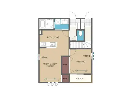 TS REVEA・B棟(1LDK/1階)の間取り写真