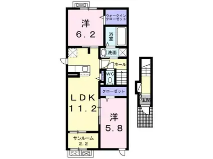 プラウド内免II(2LDK/2階)の間取り写真