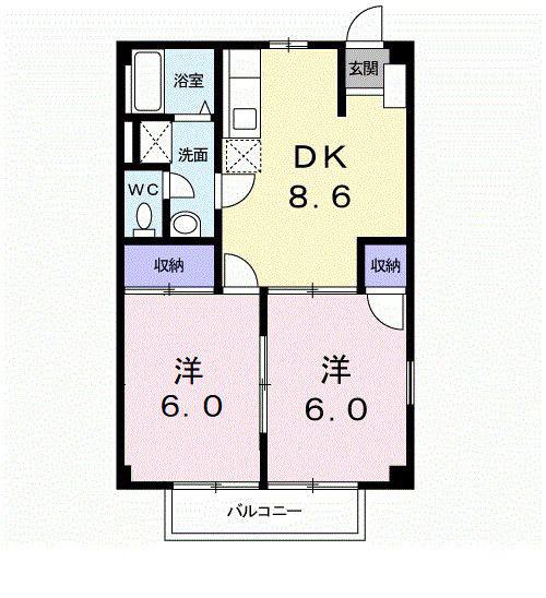 ニューシティ和田山(2DK/1階)の間取り写真