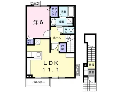 フロント・リバーサンI(1LDK/2階)の間取り写真