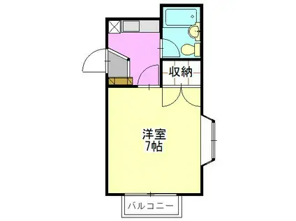 ヒルズ伊勢原(1K/2階)の間取り写真