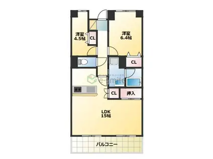 コンダクトレジデンス鳥栖(2LDK/9階)の間取り写真