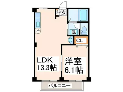 クレセントハイツ(1LDK/2階)の間取り写真