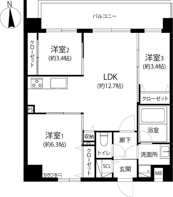 MODERN ASPIRATION 大濠公園(3LDK/2階)の間取り写真