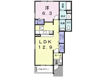 ニューサカエールII(1LDK/1階)の間取り写真