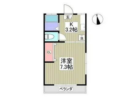 ツキシマサイドハイツ(1K/1階)の間取り写真