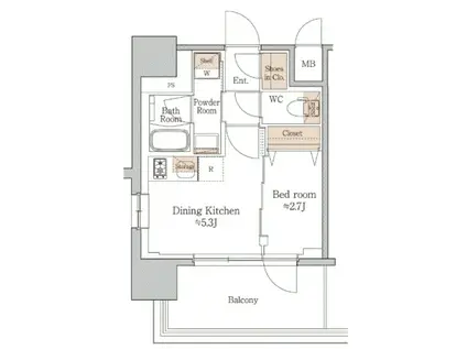 ジオエント梅田北リバーフロント(1DK/7階)の間取り写真