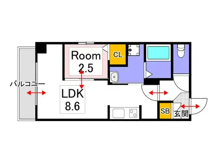 月光 千日前(1LDK/2階)の間取り写真