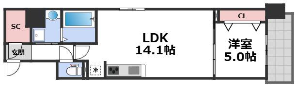 DRAW上本町(1LDK/6階)の間取り写真