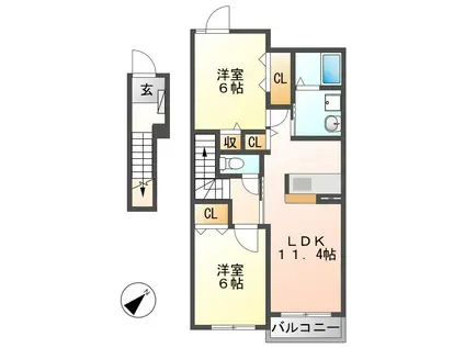 ラフレシールA(2LDK/2階)の間取り写真