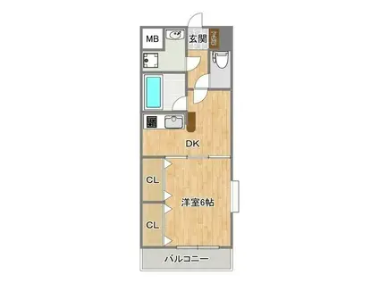 サンヴィレッジ(1DK/2階)の間取り写真