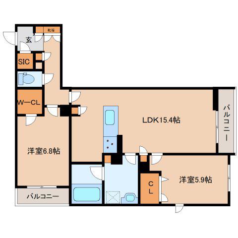 シャーメゾンフェリーチェ(2LDK/2階)の間取り写真