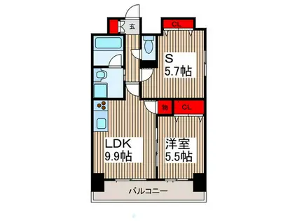プライムスクエアII(1SLDK/9階)の間取り写真