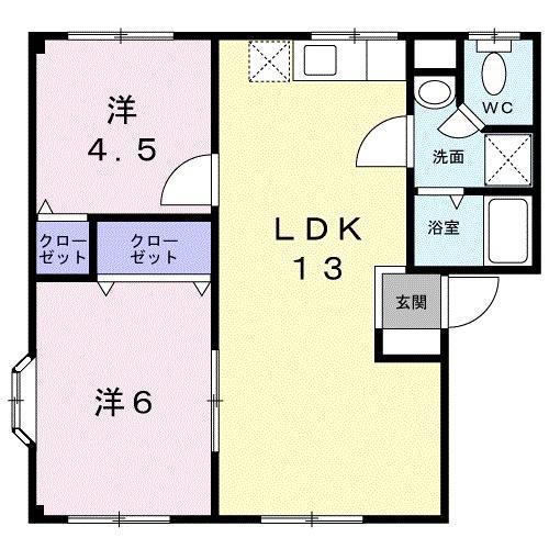 エスペラント山川(2LDK/2階)の間取り写真