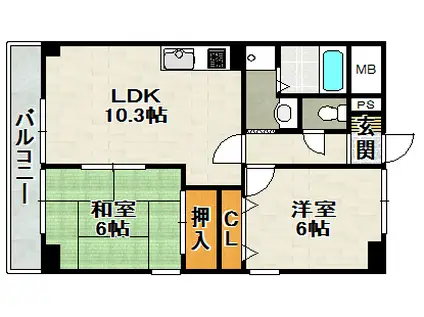 メゾンボヌール(2LDK/2階)の間取り写真
