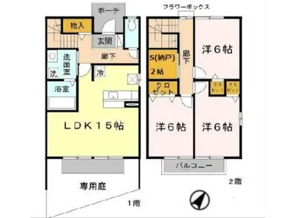 向屋敷B棟(3LDK/1階)の間取り写真