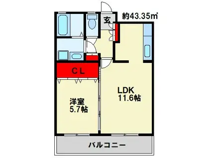 クラシオン木町アネックス(1LDK/6階)の間取り写真