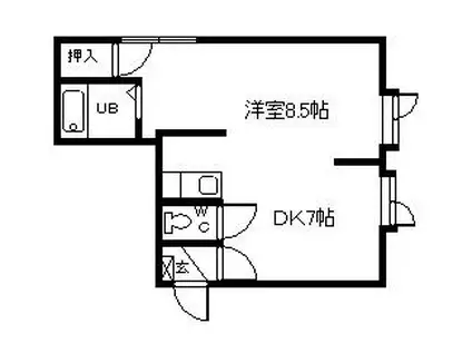 イヴィーサAB棟(1DK/1階)の間取り写真