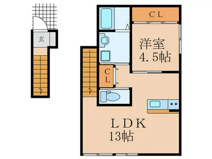 行橋アパート B棟(1LDK/2階)の間取り写真