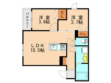 ベルシア箱崎(2LDK/1階)の間取り写真