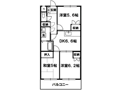 ラークヒル(3DK/1階)の間取り写真