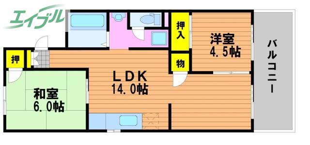 プロムナード中仙道 II(2LDK/1階)の間取り写真
