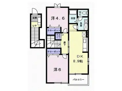 カーサコルテII(2DK/2階)の間取り写真