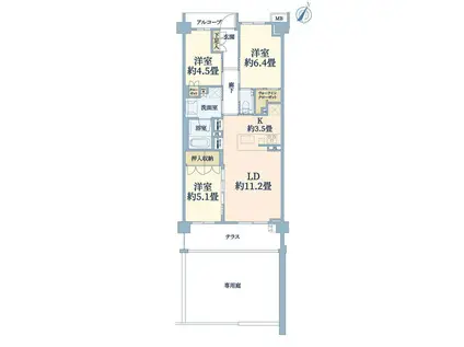 ブランズシティ世田谷中町 ブルームフォレスト(3LDK/1階)の間取り写真