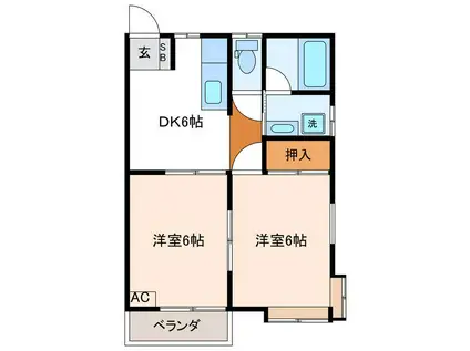 ファレーズ自由ヶ丘(2DK/1階)の間取り写真