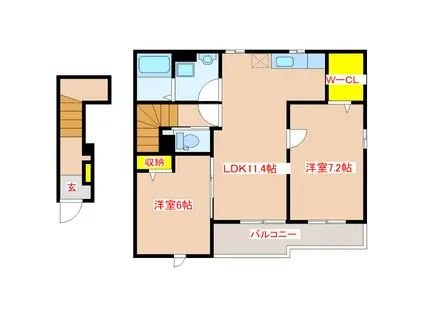 ブランカ大口 A(2LDK/2階)の間取り写真