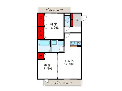 メゾン・ビアンカ(2LDK/2階)の間取り写真
