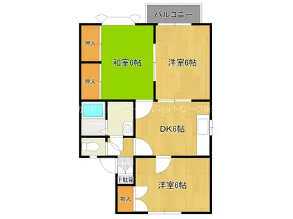 メゾンドユニバースB棟(3DK/2階)の間取り写真