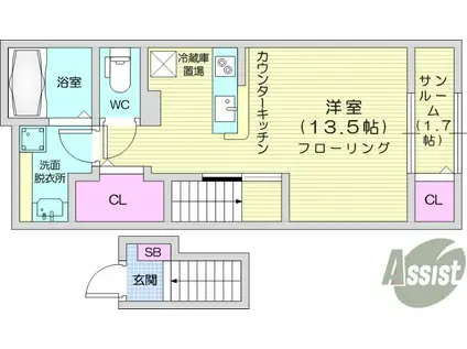 ドミール(ワンルーム/2階)の間取り写真