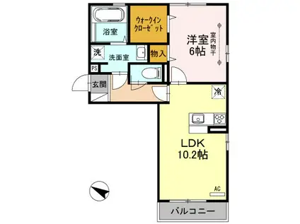 リヴェール(1LDK/2階)の間取り写真