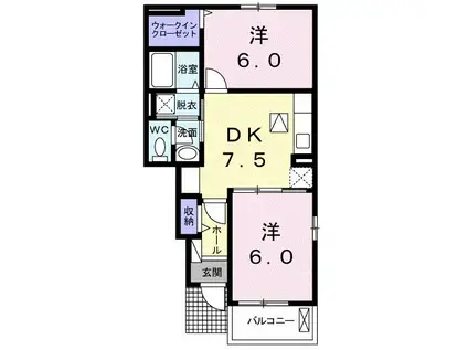 マーチ・グレイス弐番館(2DK/1階)の間取り写真