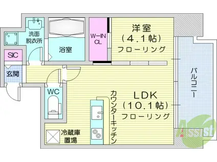 デュオフラッツ仙台木町通リネア(1LDK/13階)の間取り写真